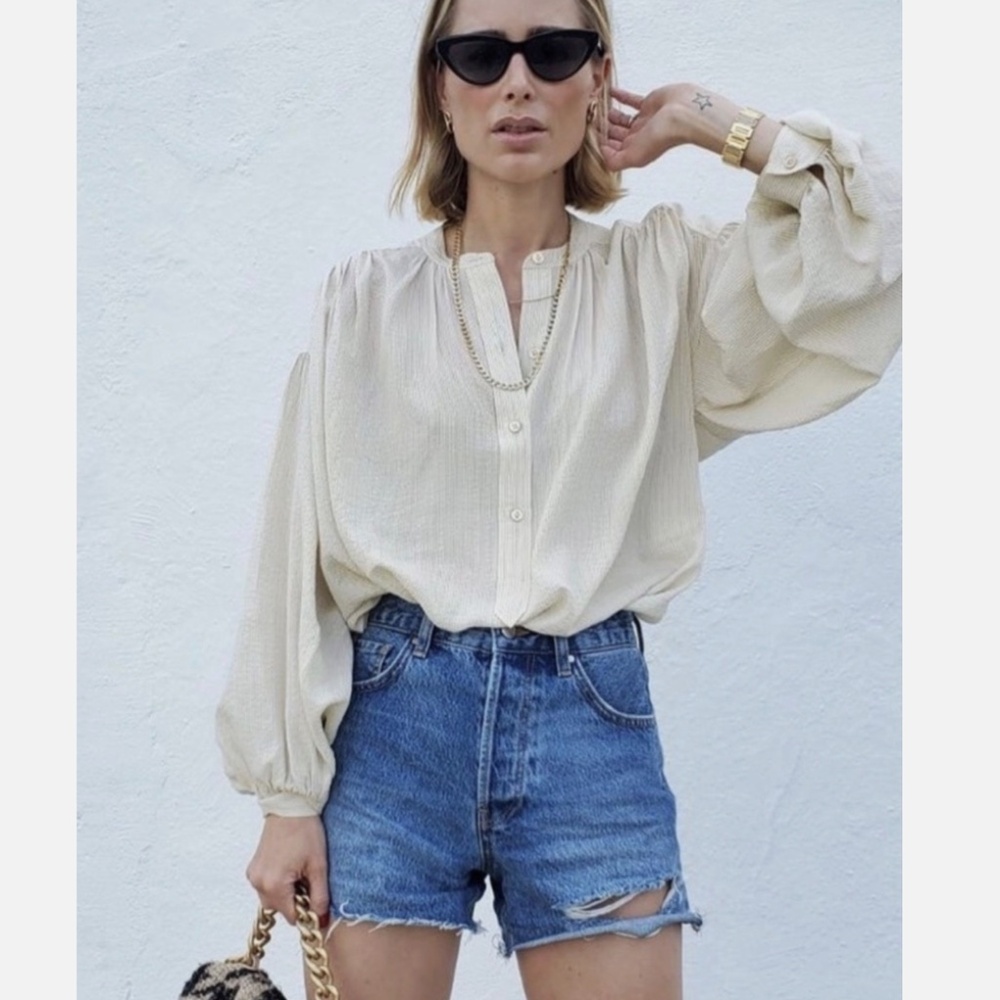 ★NWT $299 Anine Bing Shirt Eden Cream/Black Stripe Size S★